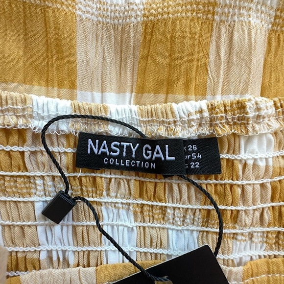 NWT | NASTY GAL PLUS SIZE SMOCKED GINGHAM MIDI DRESS LEMON YELLOW | SIZE 22 - Picture 10 of 12